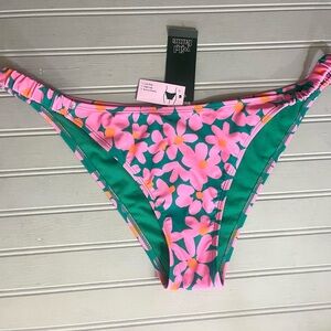Wild Fable Low Rise High Leg Cheeky Floral Bikini Bottom Womens Large Pink Green